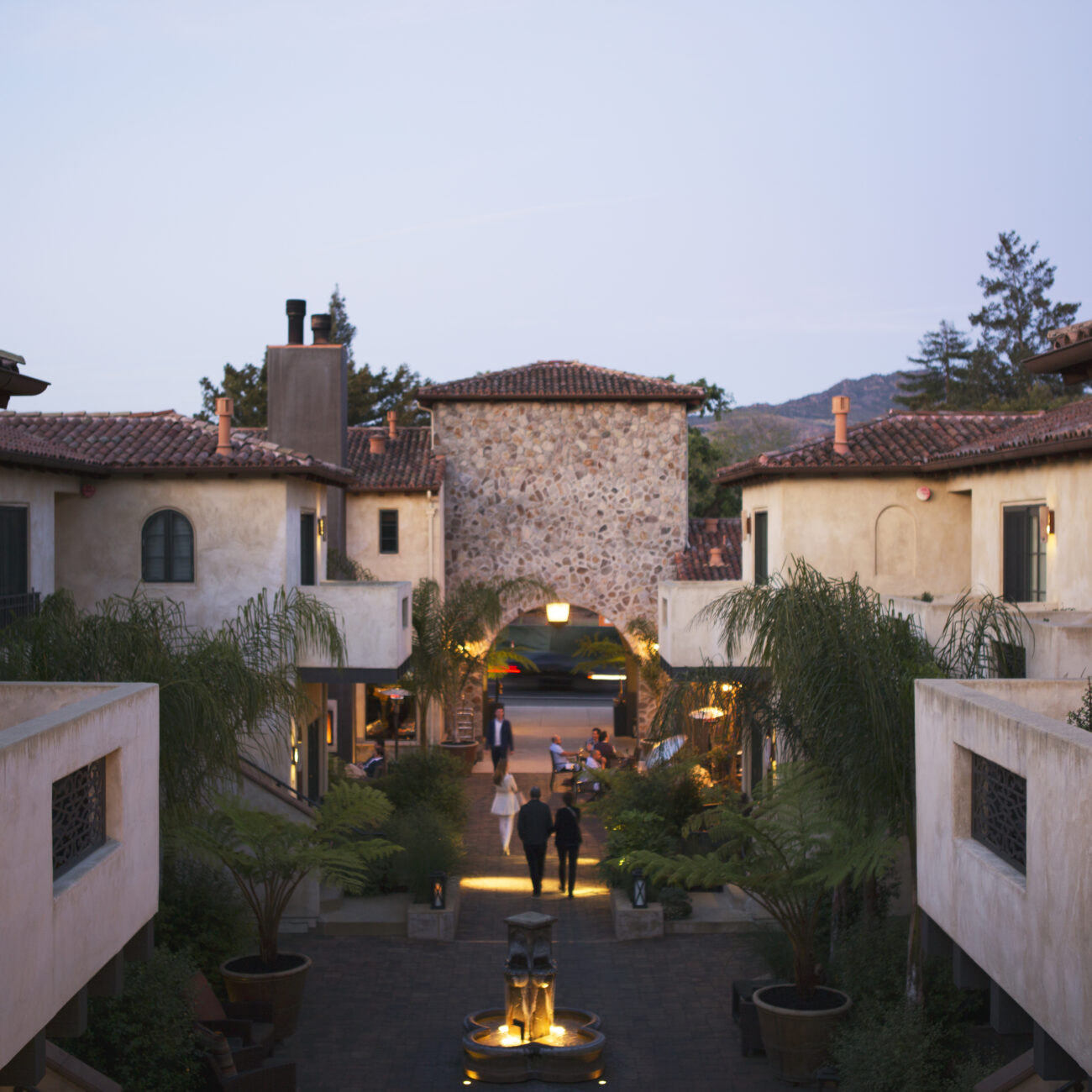 Exterior image of North Block Courtyard at night