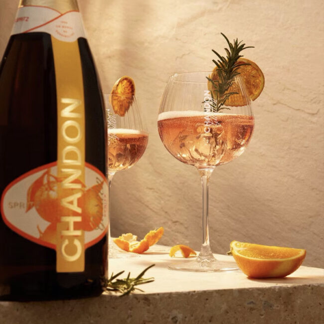 Chandon garden spritz in glass with orange slice